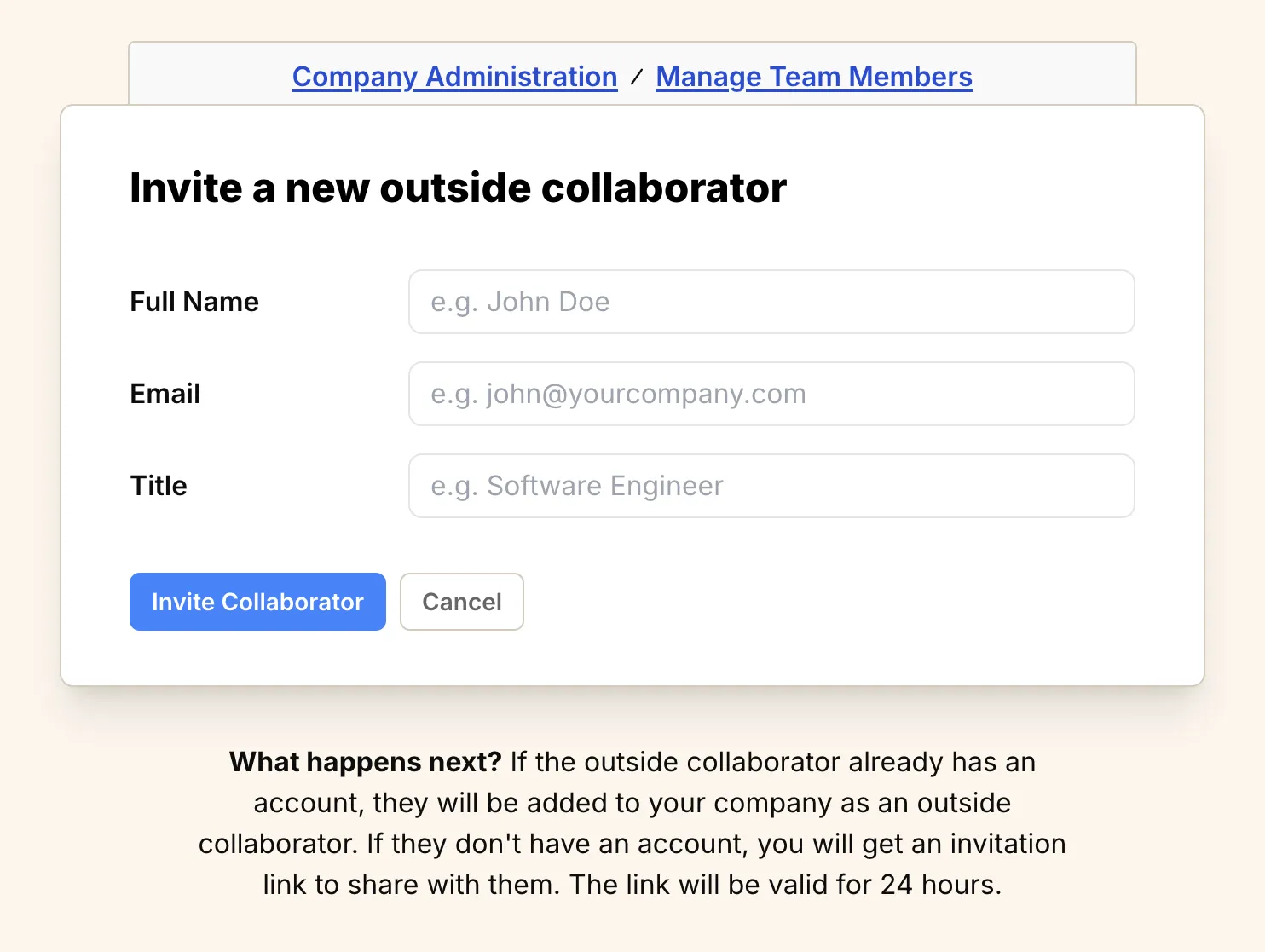 Screenshot: Invite a new Member form